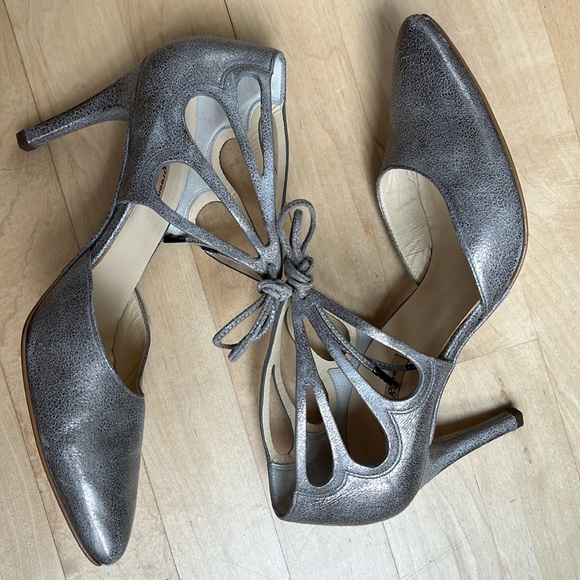 Paul Green Justine Leather Metallic Heels Ankle Lace - Picture 6 of 14